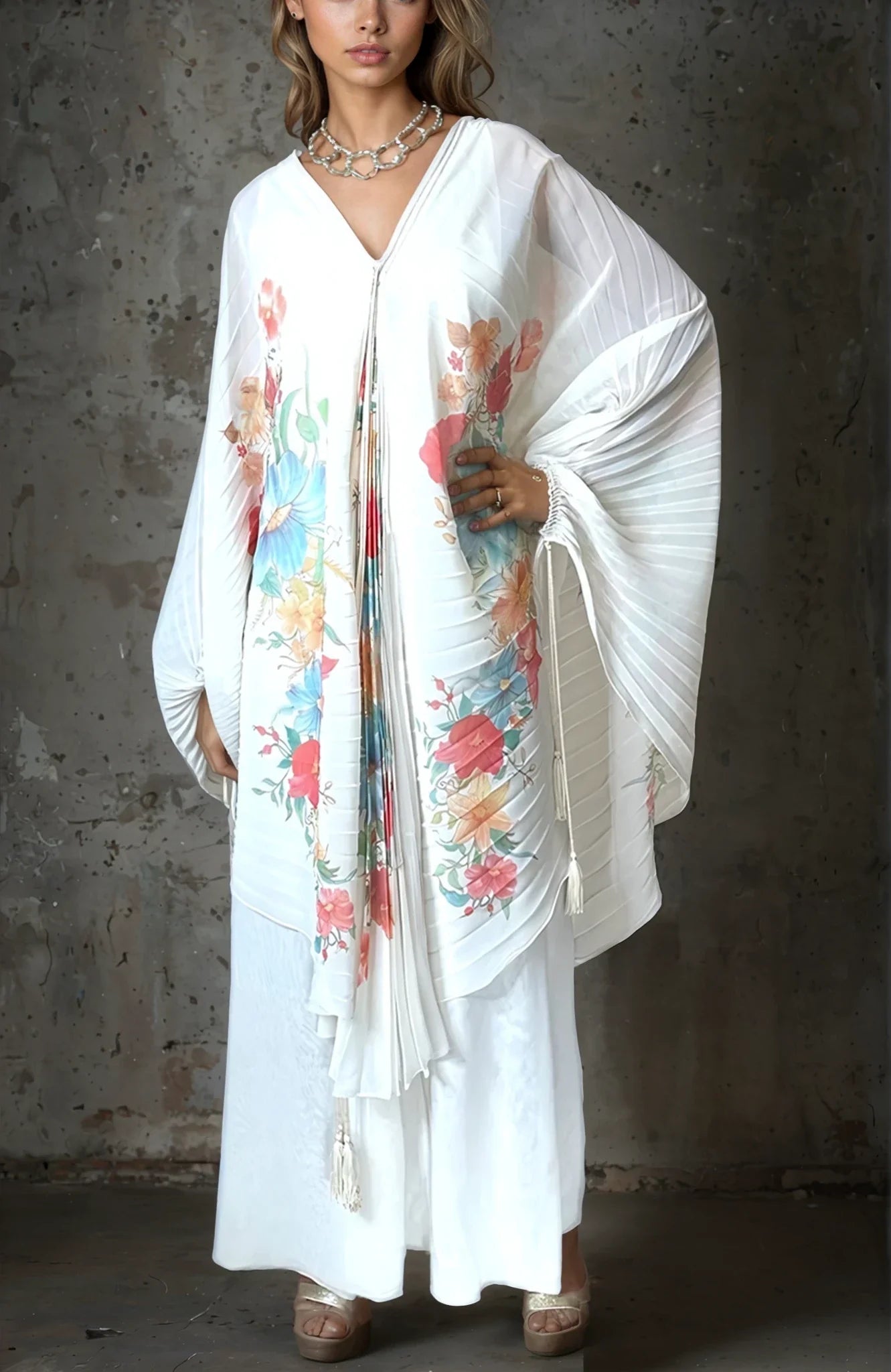 1970's Sensational Vintage Cream Floral Pleated Wedding Dress UK 8 - 14