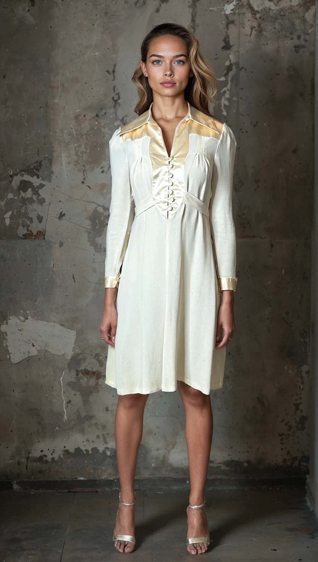 1970'S Gorgeous Vintage Cream Moss Crepe Wedding Dress Uk 8 - 12