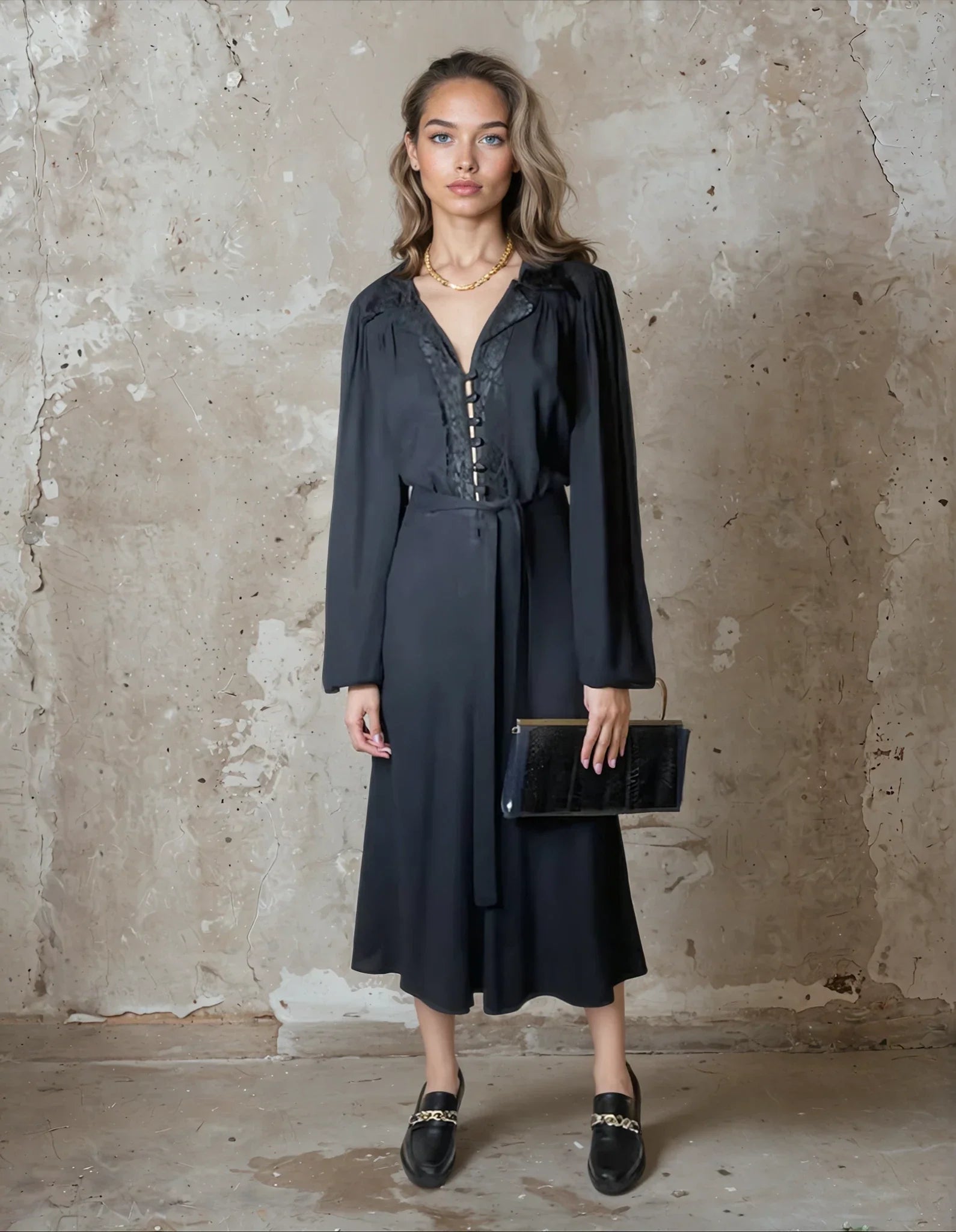 Rare Vintage 1970's Original Black dress designed by Ossie Clark UK 10 - 12