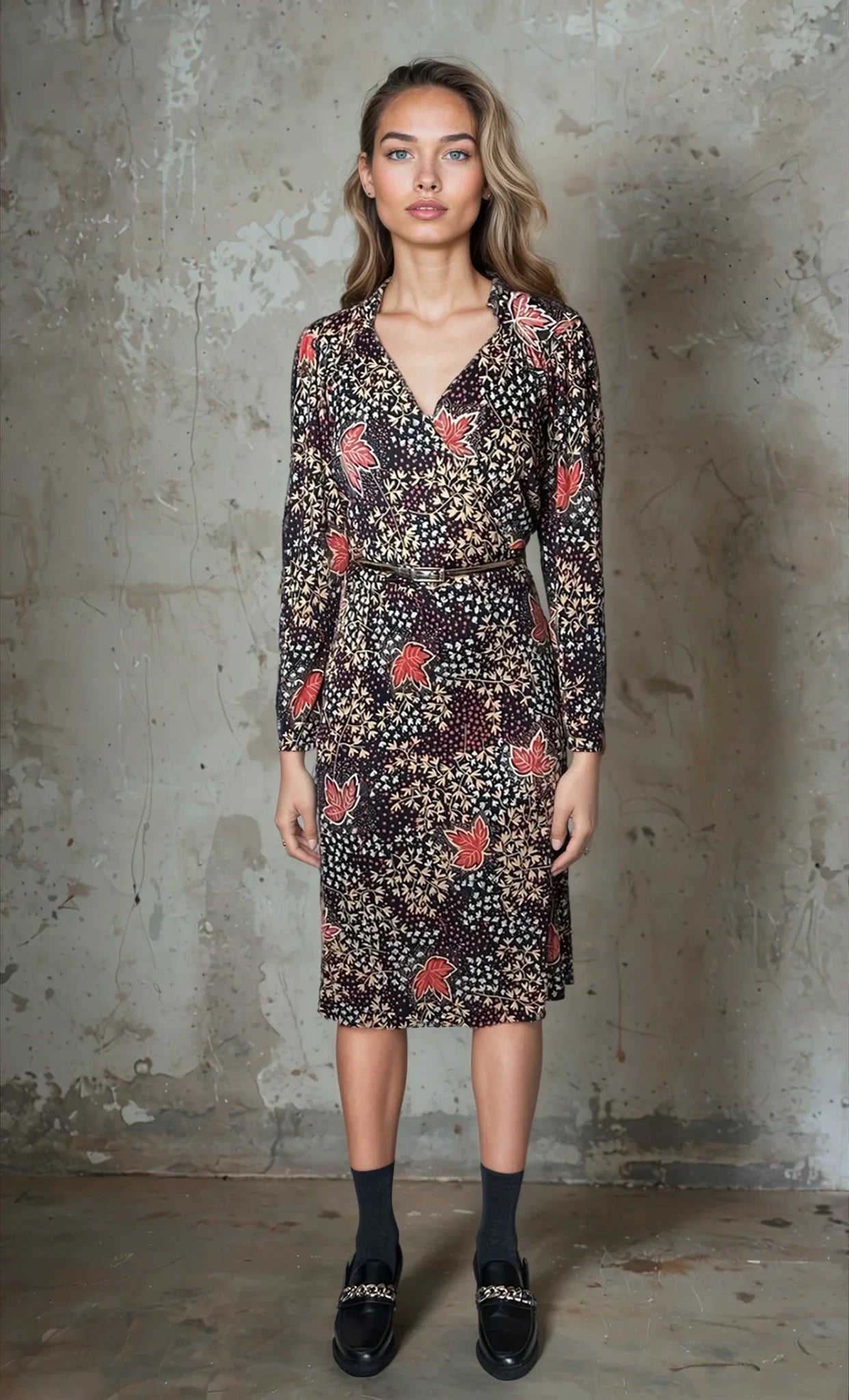 Gorgeous Virginie Autumnal Leaf Print 1970's Vintage Dress UK 8 - 12