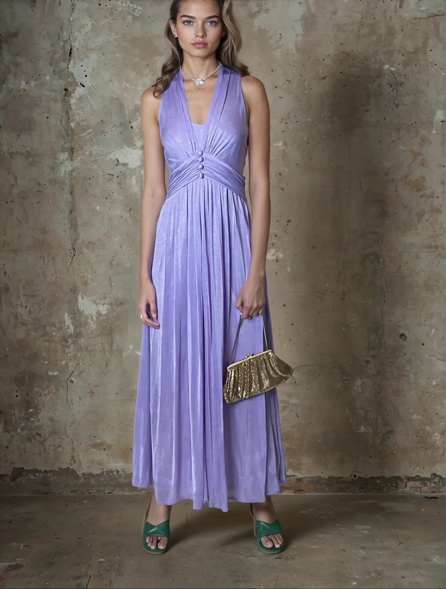 Gorgeous Original 1970's Vintage Purple Halter Neck Maxi Dress UK 8 - 10