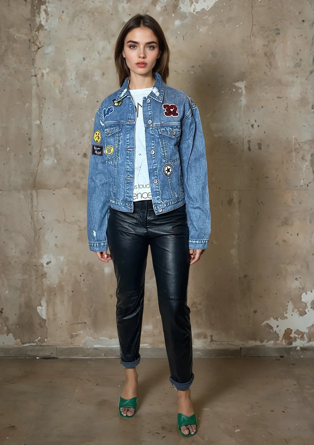 Vintage Blue Distressed Denim Patch Jacket UK 8 - 14