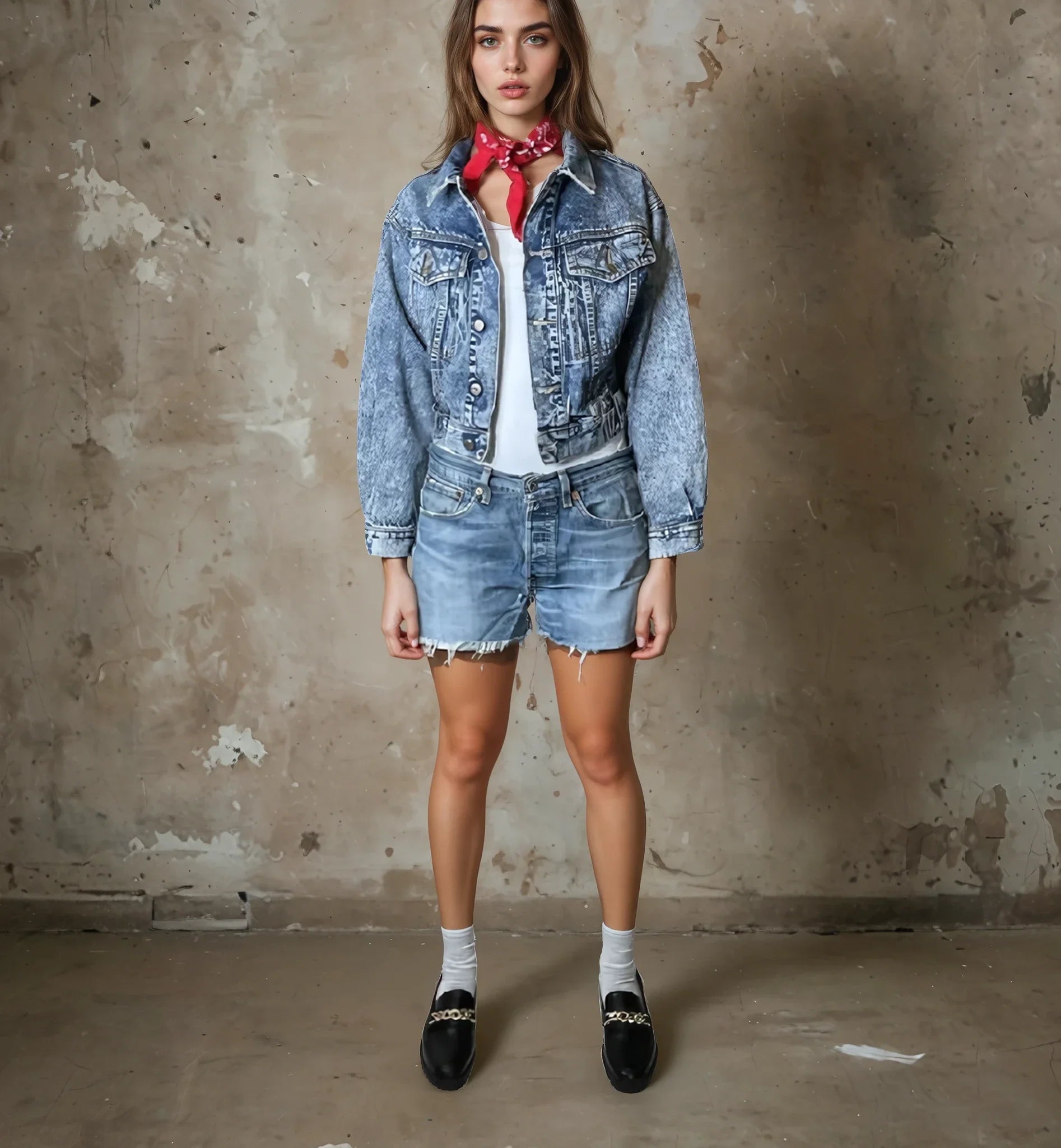 Original Vintage 1980's Acid Stone Wash Denim Jacket UK 8 - 10