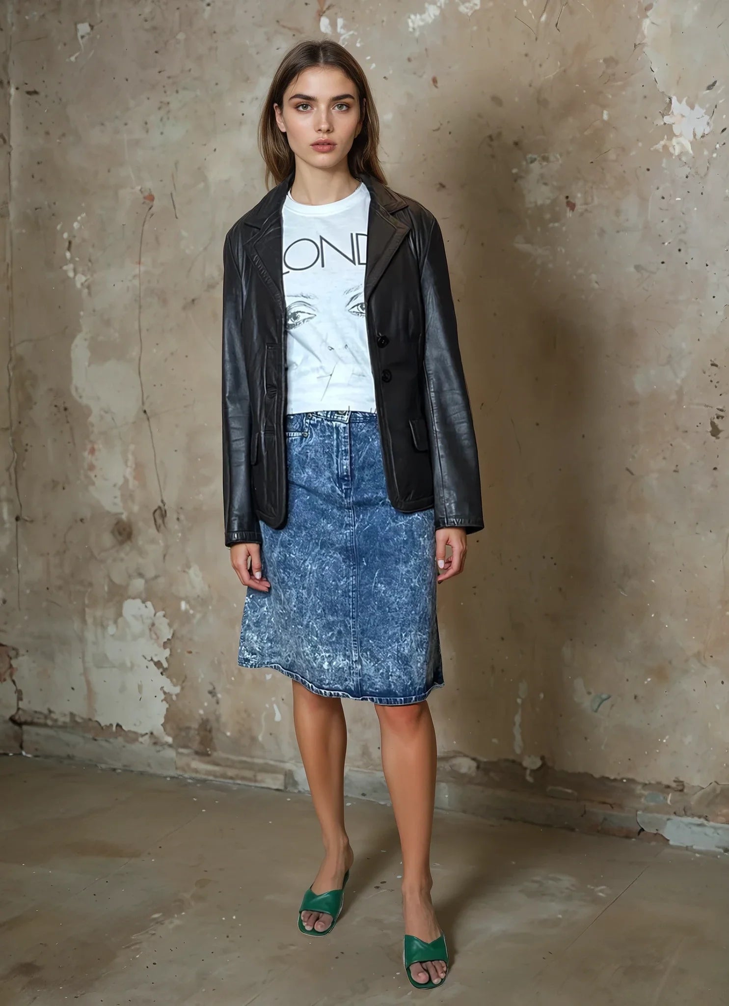 Original 1980's Vintage Acid Wash Denim Skirt UK 10 - 12