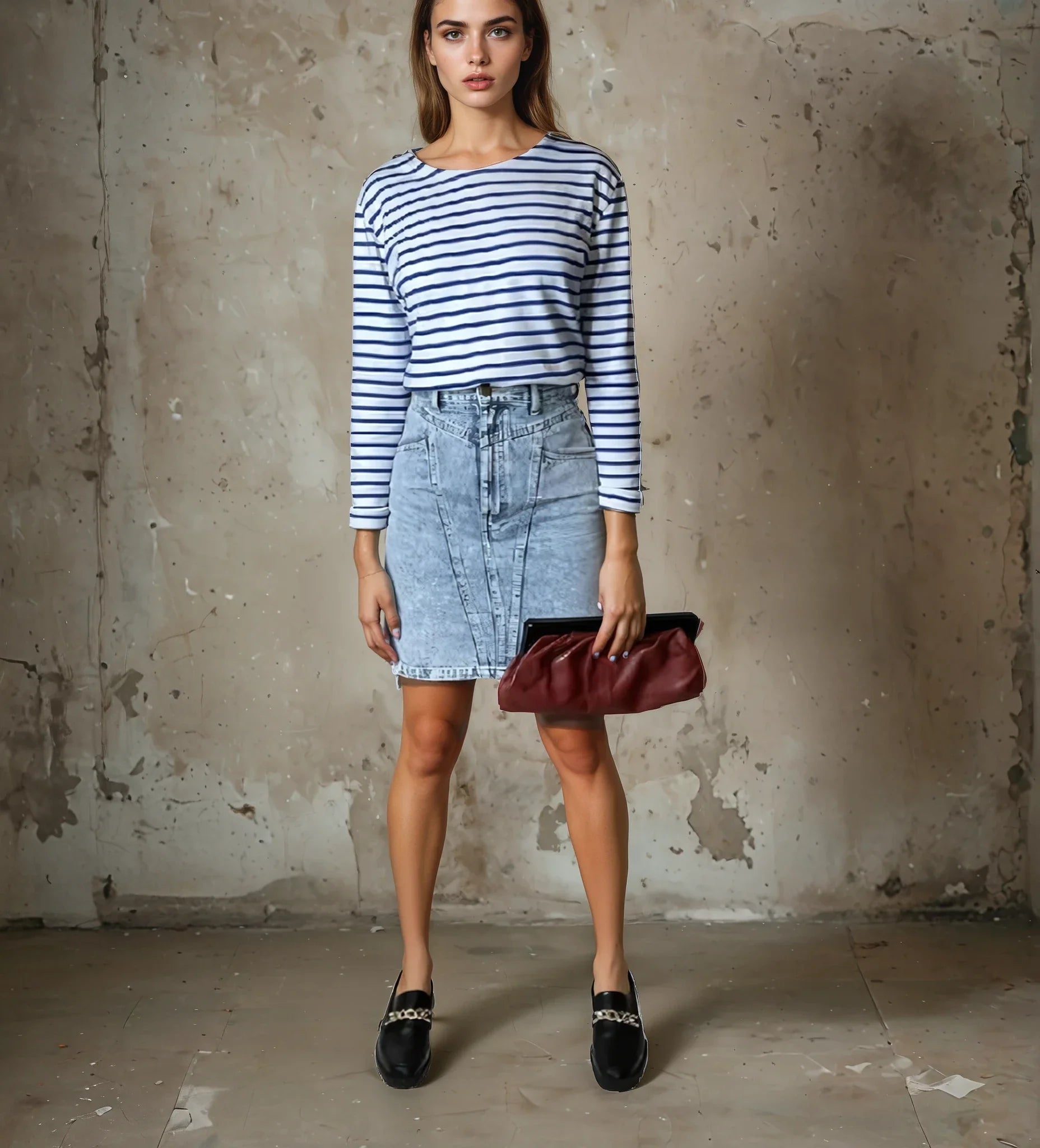 1980's Original Vintage Denim Acid Wash Skirt UK 8 - 10