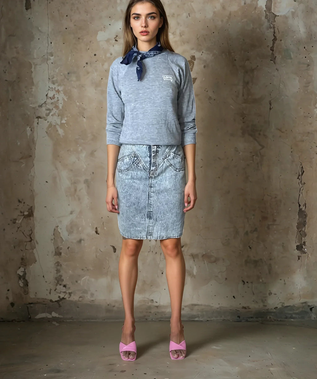 Vintage 1980's Original Blue Vintage Denim Acid Wash Skirt UK 8 - 10