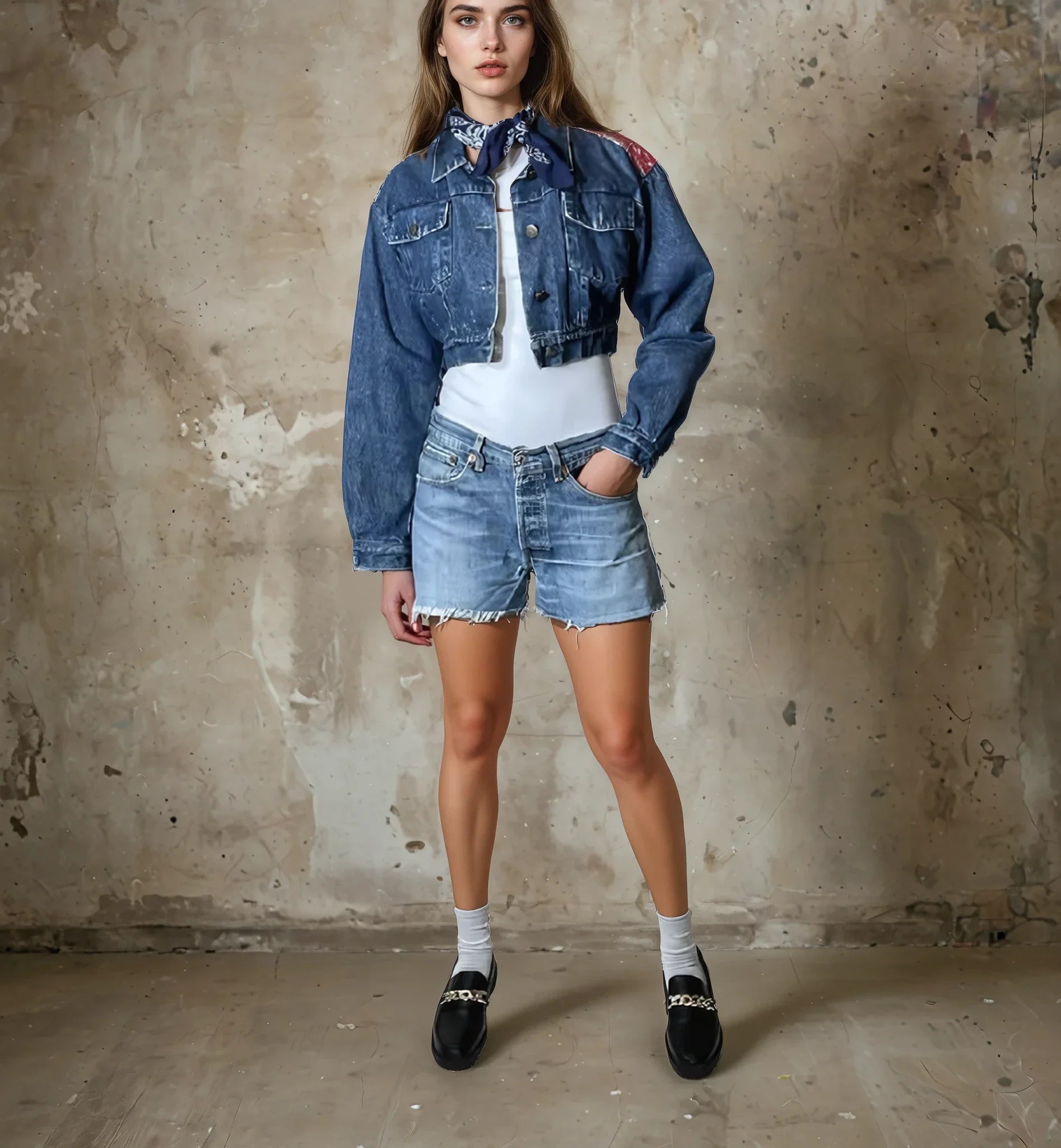 Original Vintage 1980's Denim & Floral Patch Jacket UK 8 - 10