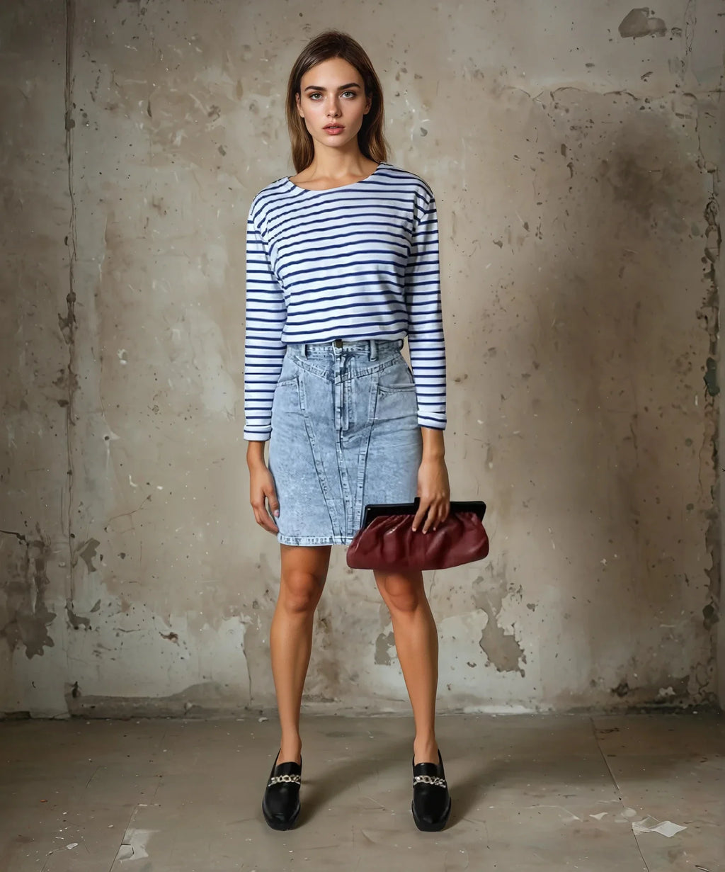 1980's Original Vintage Denim Acid Wash Skirt UK 8 - 10