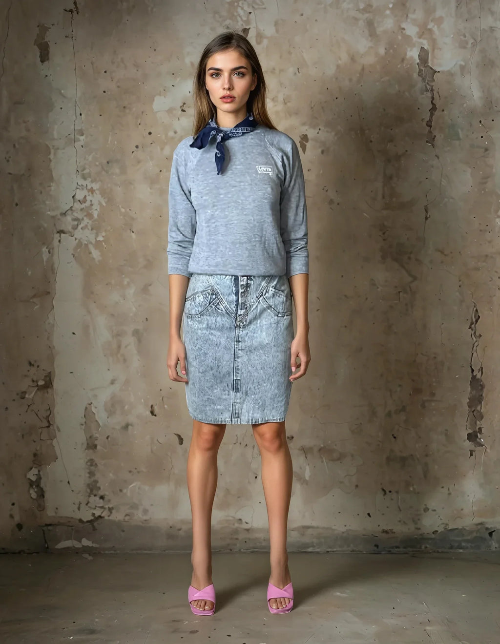 Vintage 1980's Original Blue Vintage Denim Acid Wash Skirt UK 8 - 10