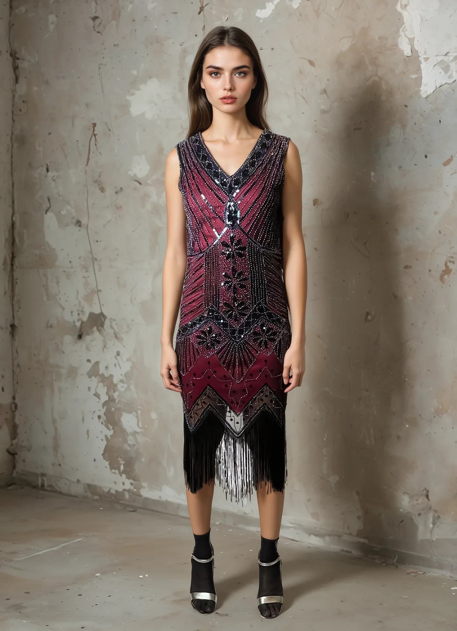 Original Vintage 1980's Black / Red Sequinned Dress UK 8 - 10