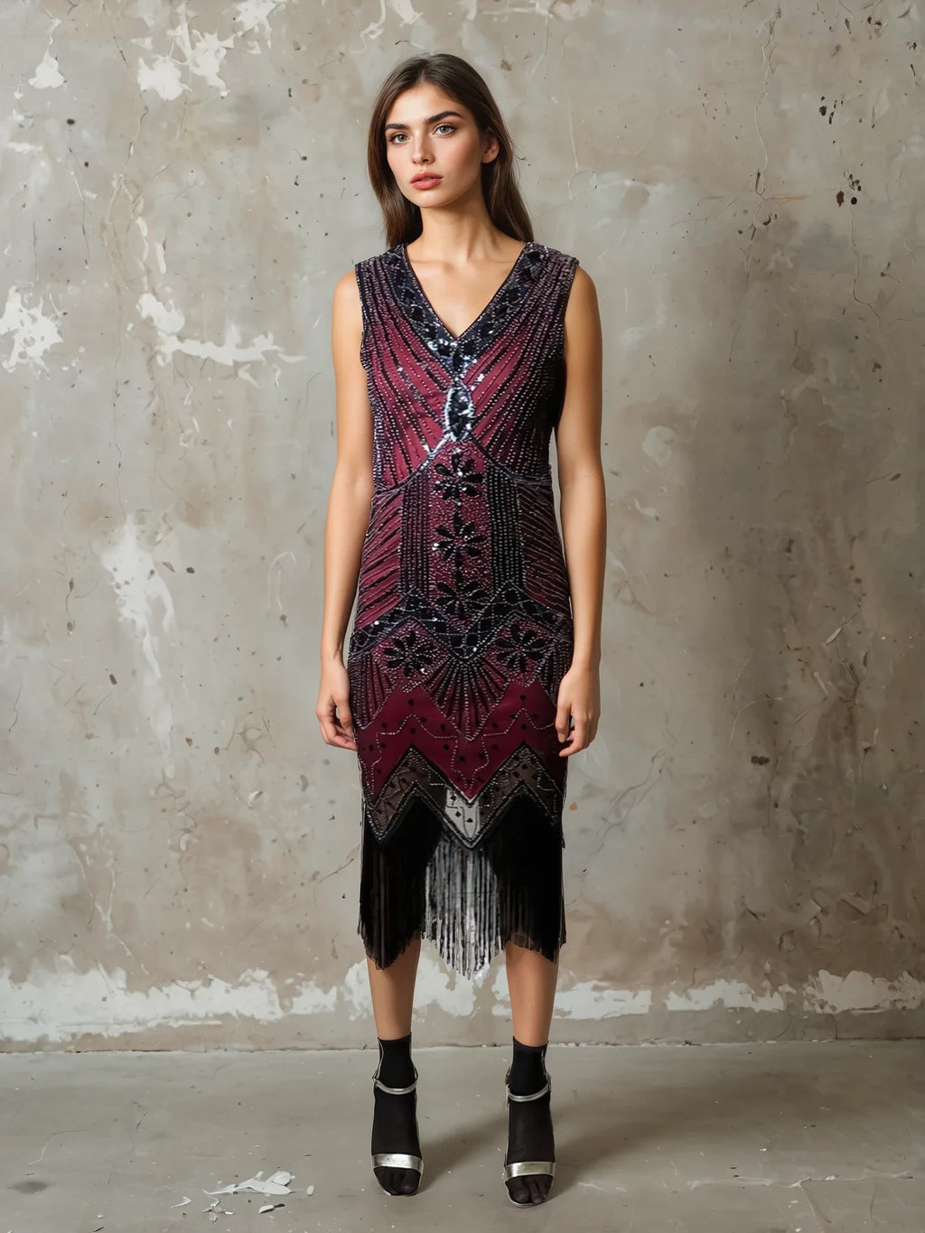 Original Vintage 1980's Black / Red Sequinned Dress UK 8 - 10