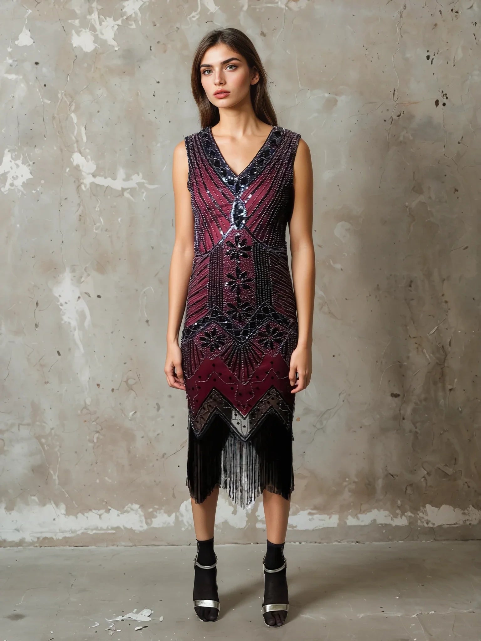 Original Vintage 1980's Black / Red Sequinned Dress UK 8 - 10