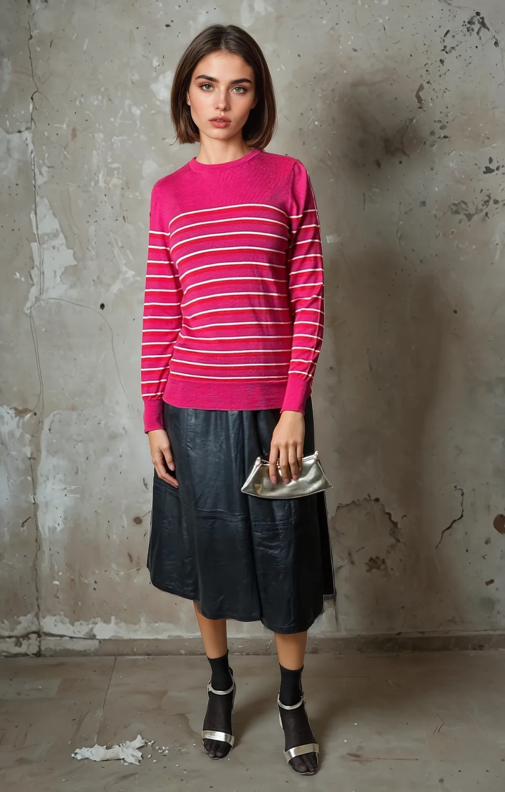 Original Vintage 1990's Merino Wool Striped Pink Jumper UK 8 - 12