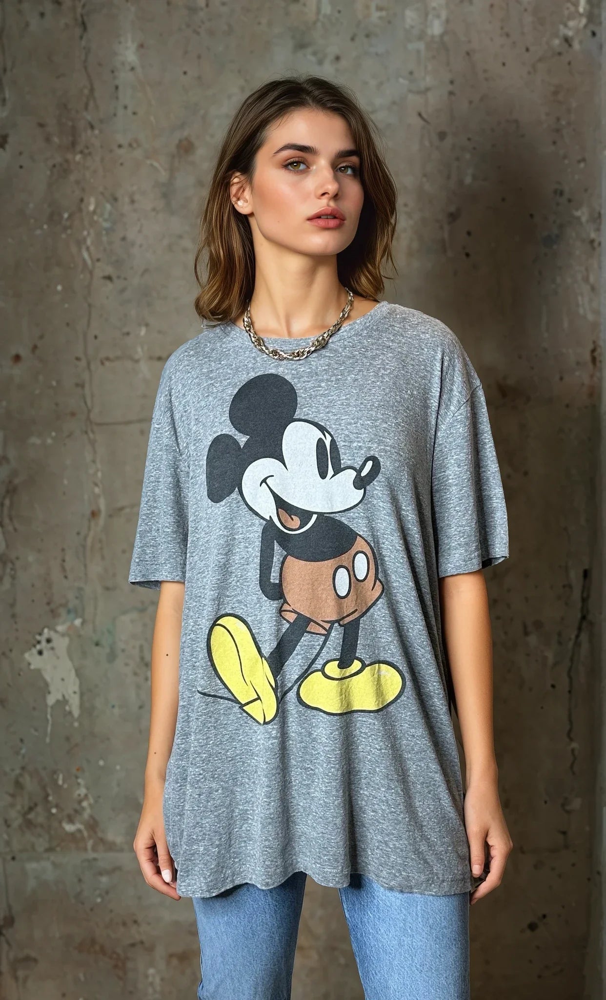 Original 1990's Vintage Disney Mickey Mouse Grey T Shirt UK 8 - 14