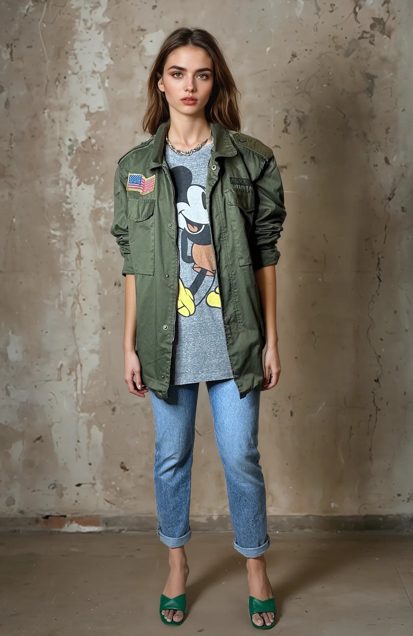 Original 1990's Vintage Disney Mickey Mouse Grey T Shirt UK 8 - 14