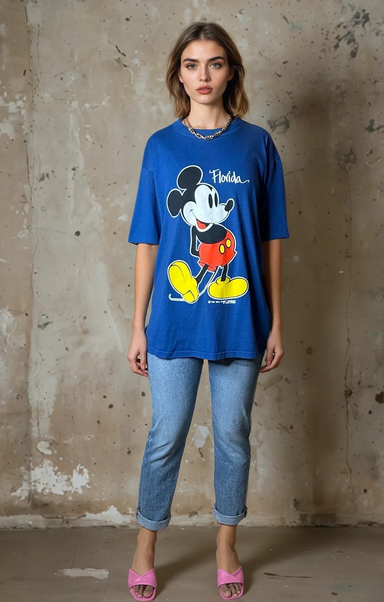 Original 1980's Vintage Disney Mickey Mouse Blue T Shirt UK 8 - 14