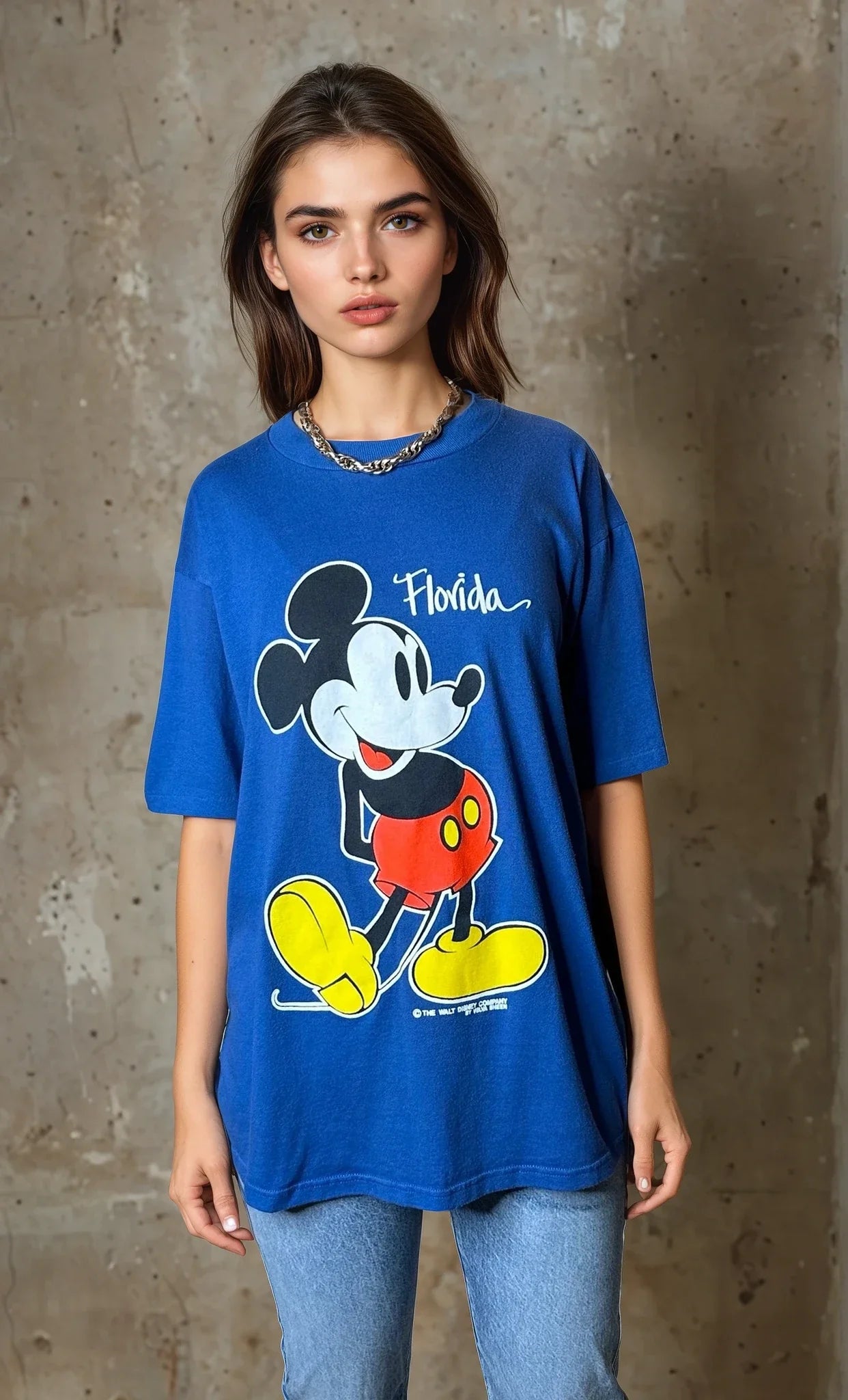 Original 1980's Vintage Disney Mickey Mouse Blue T Shirt UK 8 - 14