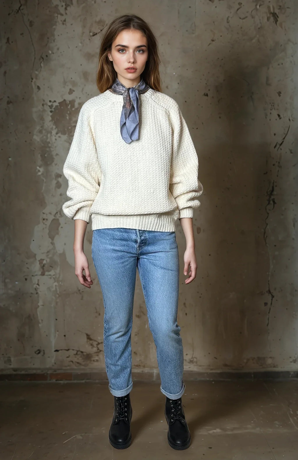 Preloved Chunky Knit Wool Mix Cream Jumper UK 8 - 14