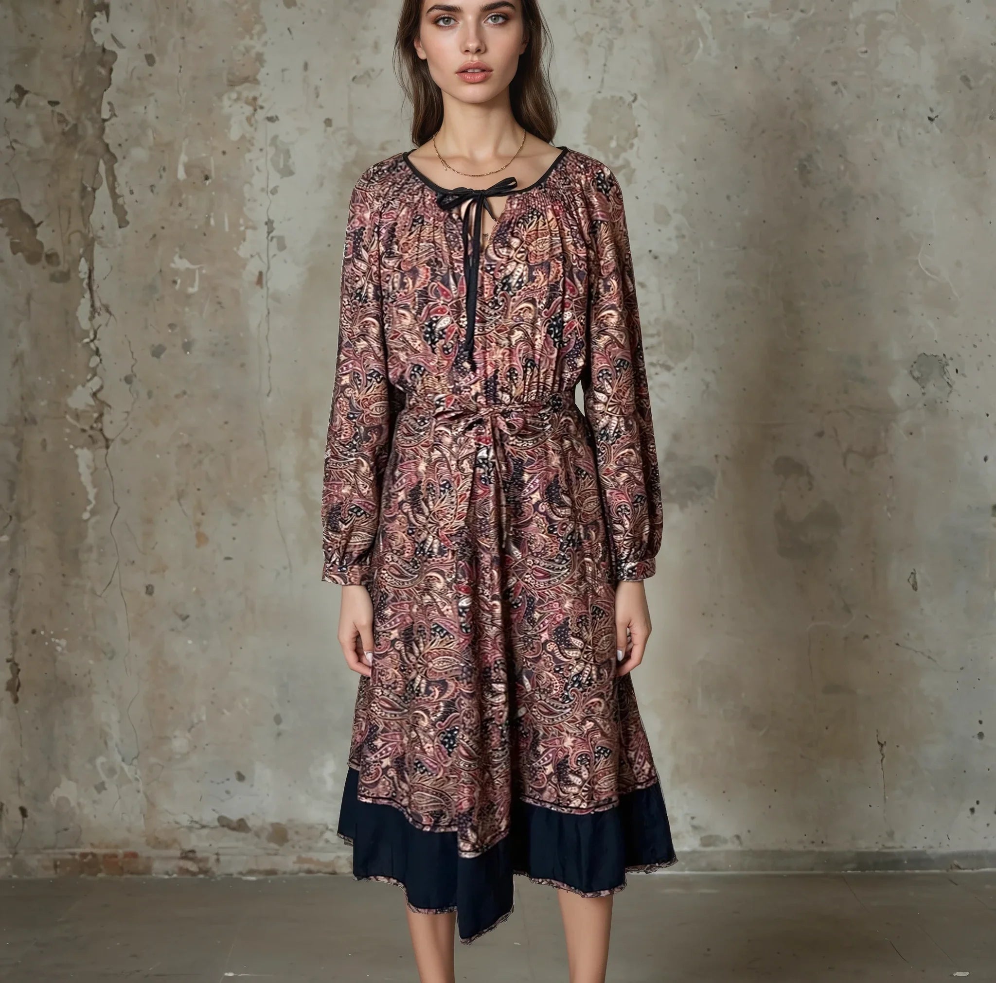 Original 1970's Vintage Paisley Print Dress UK 8 - 12