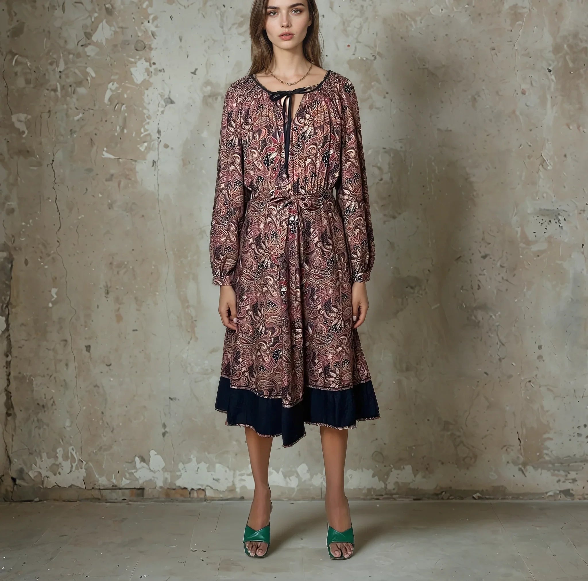 Original 1970's Vintage Paisley Print Dress UK 8 - 12