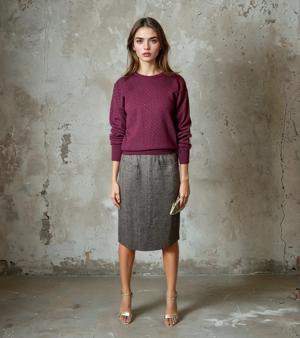 ORIGINAL VINTAGE SAINT LAURENT TWEED WOOL SKIRT UK 10 - 12