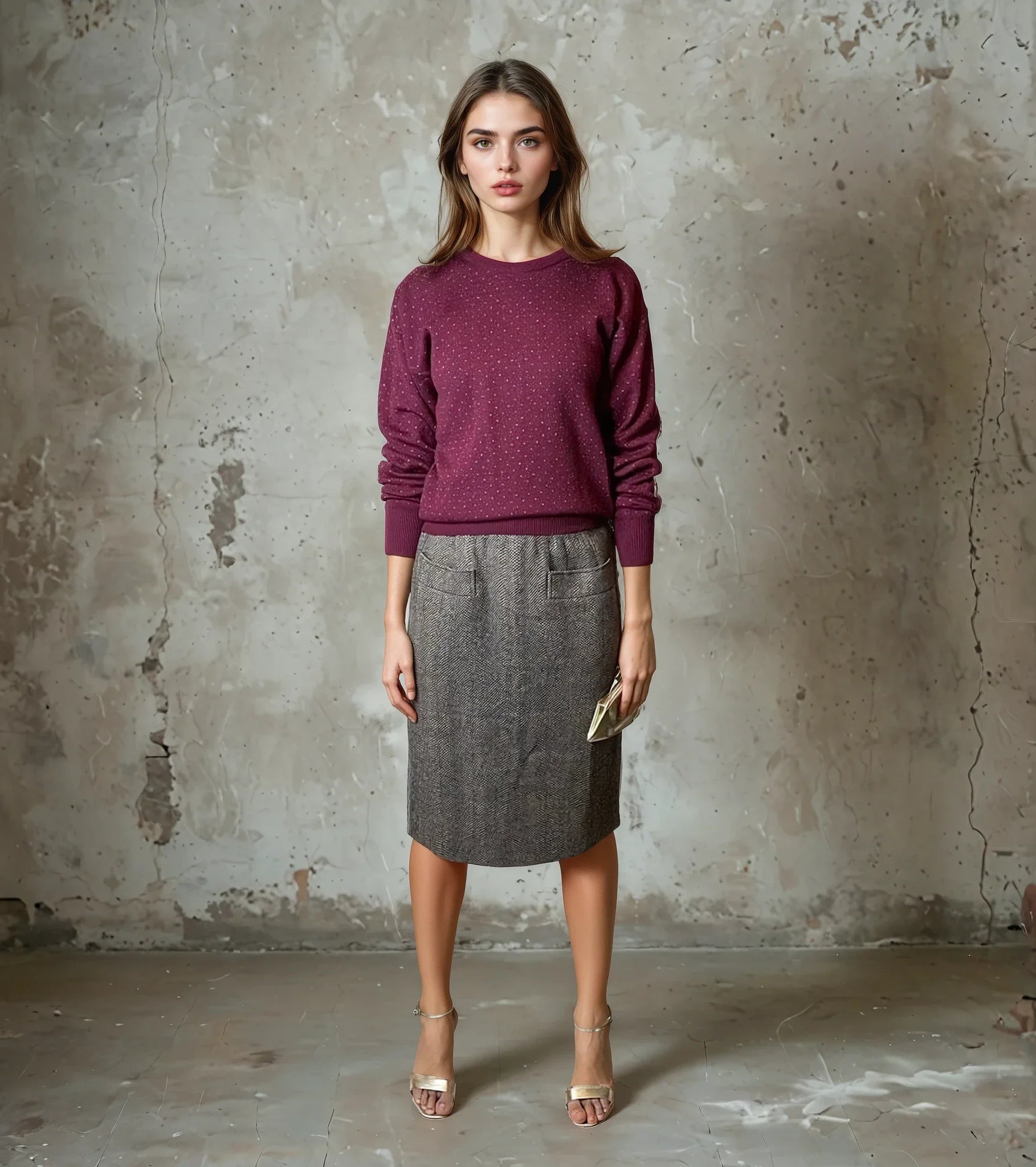 ORIGINAL VINTAGE SAINT LAURENT TWEED WOOL SKIRT UK 10 - 12