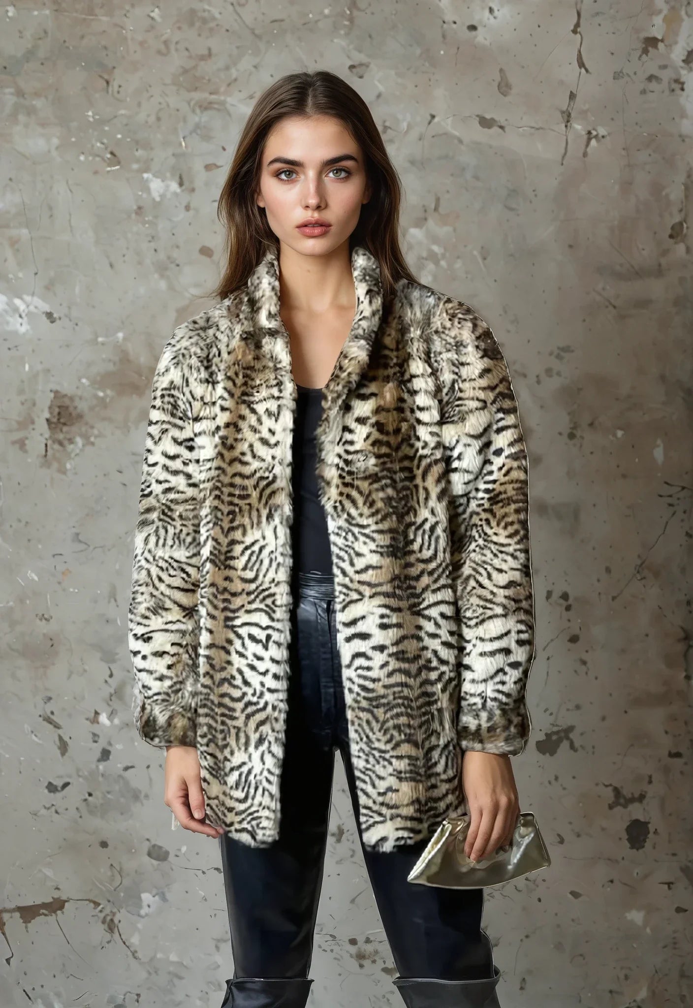 Original Vintage 1990's Tiger Print Faux Fur Coat UK 8 - 12