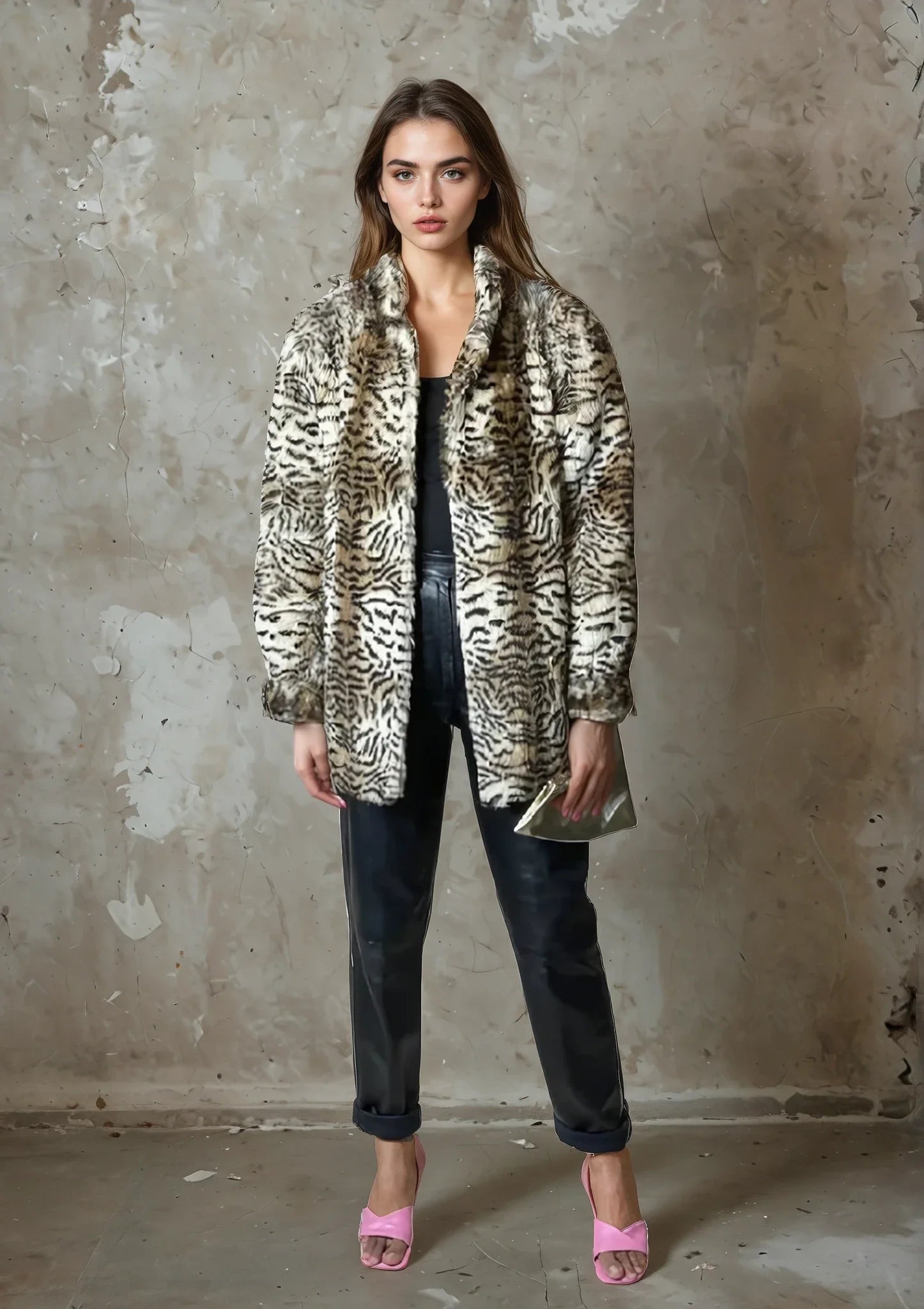 Original Vintage 1990's Tiger Print Faux Fur Coat UK 8 - 12