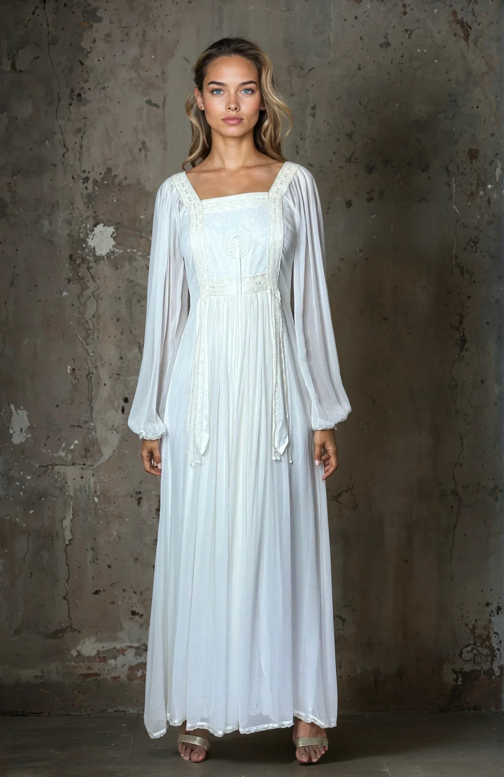 1970's Incredible Vintage White / Cream Silk Lace Wedding Dress UK 8 - 10