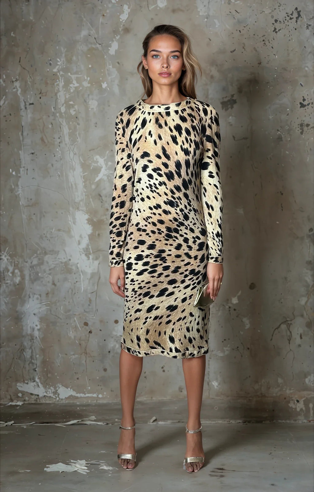 Original 1970's Vintage Leonard - Paris 100% Wool Leopard Print Dress UK 12 - 14