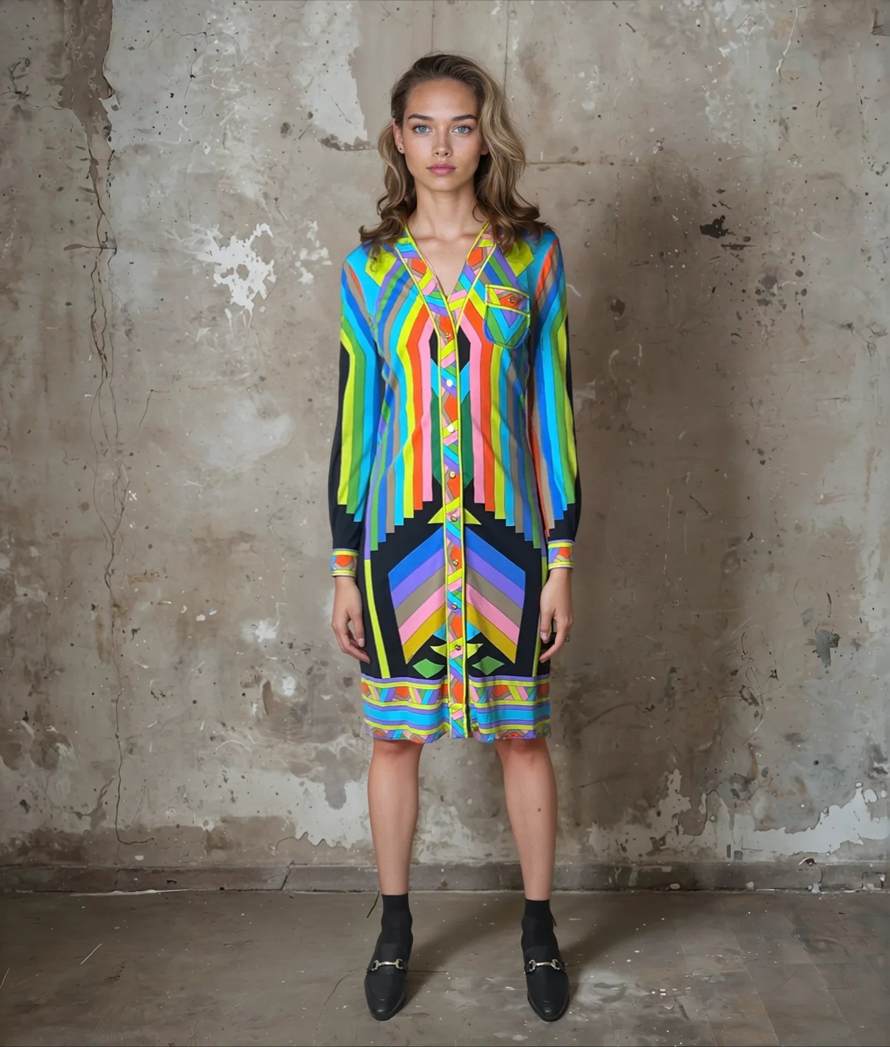 1970's original vintage multi - coloured leonard dress uk 10 - 12