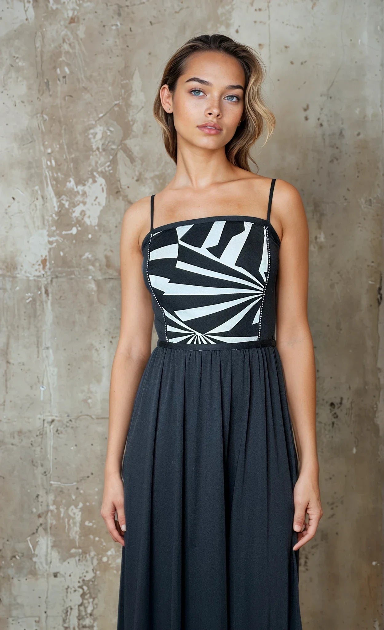 Original Vintage 1970's Black & White Disco Dress UK 8 - 10