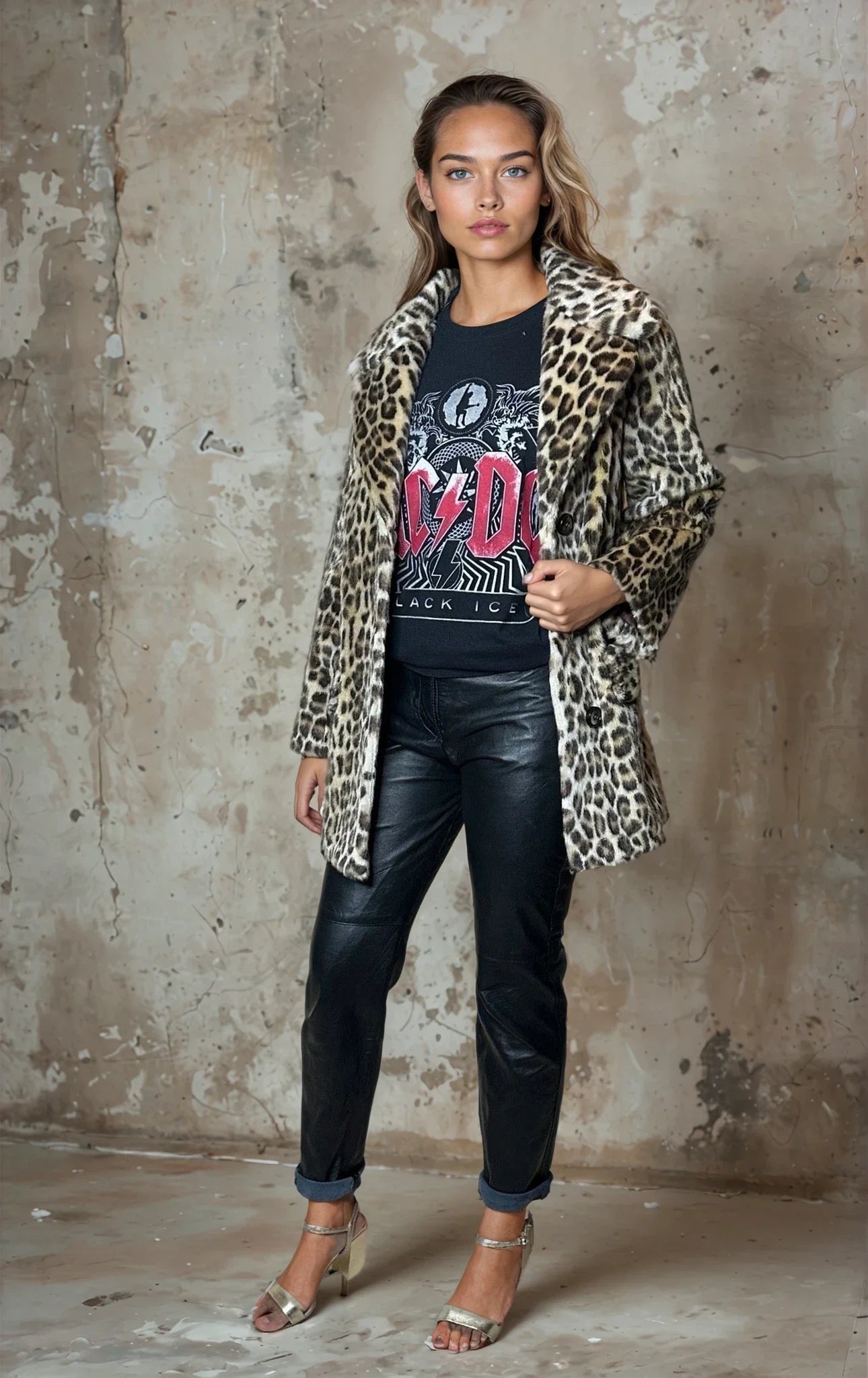 Original 1970's Vintage Leopard / Animal Print Faux Fur Coat UK 8 - 14