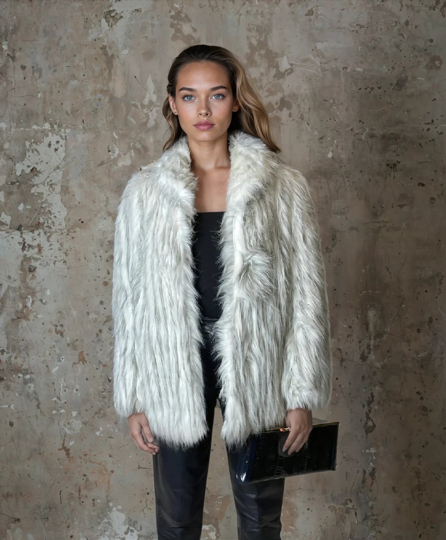 Original Vintage 1970's White & Grey Faux Fur Coat UK 8 - 14