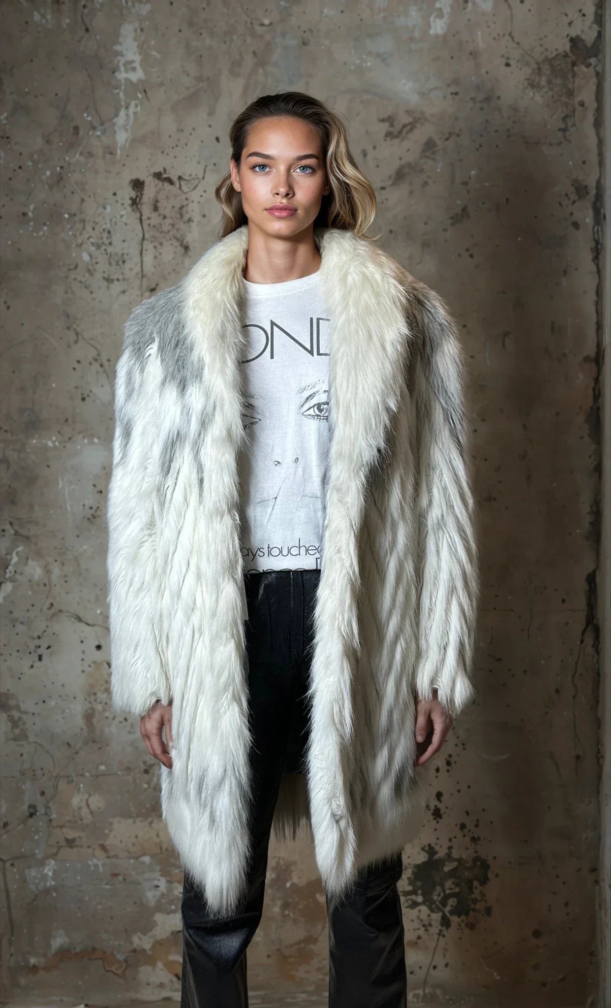 Gorgeous Original Vintage 1970's White / Grey Faux Fur Coat UK 8 - 14