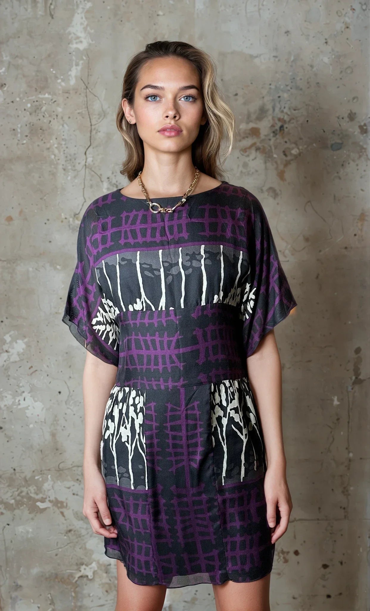 Original 1990's Vintage Purple / Black Dress UK 12 - 14