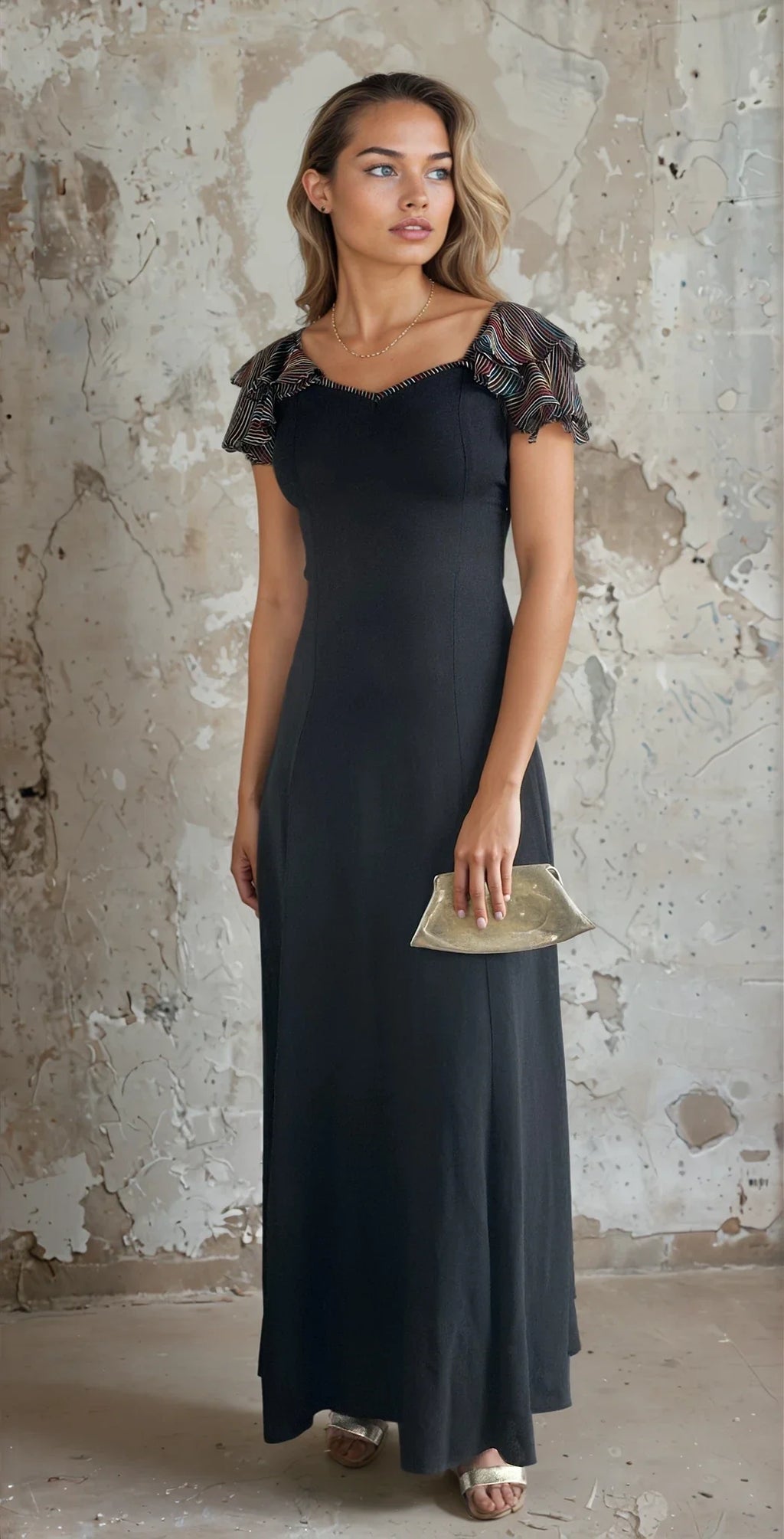 Incredible 1970's Vintage Moss Crepe Radley of London Black Dress UK 8 - 10