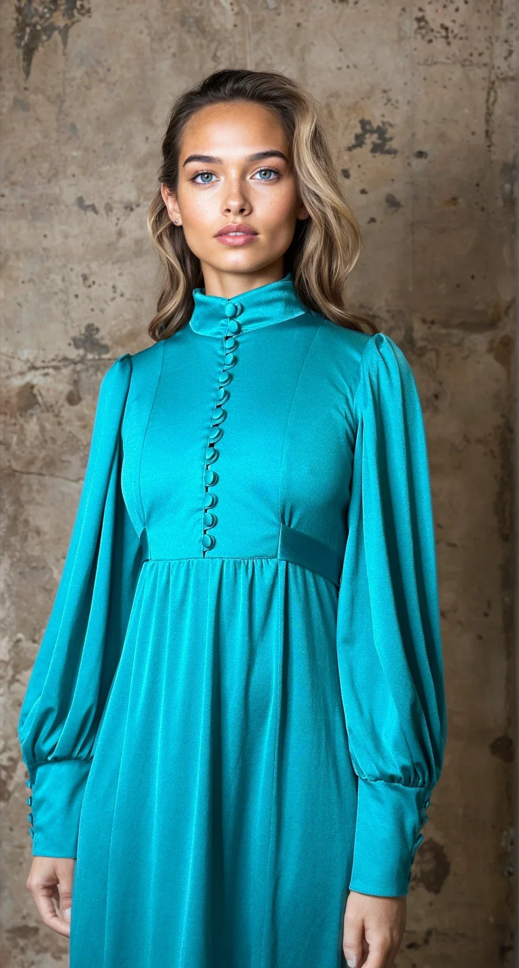 Stunning 1970's Vintage Turquoise Maxi Dress UK 8 - 12