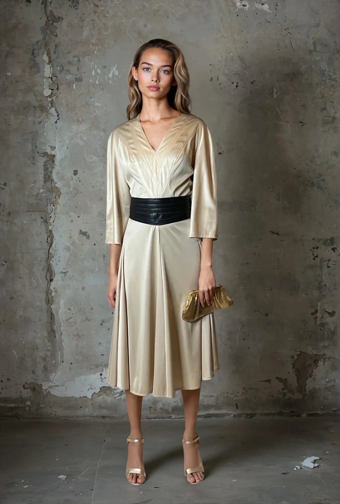 Original 1970's Vintage Gold Disco Dress by Frank Usher UK 10 - 12