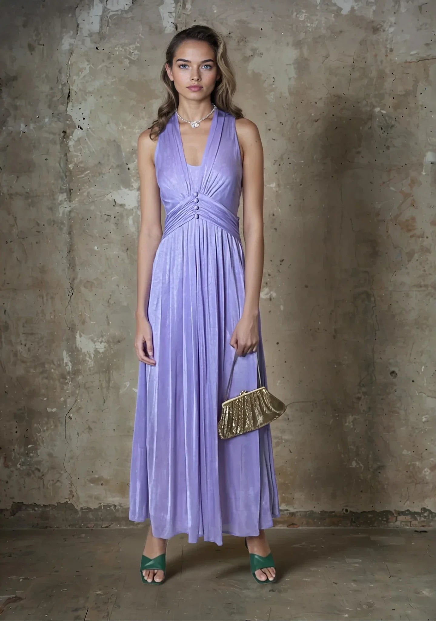 Gorgeous Original 1970's Vintage Purple Halter Neck Maxi Dress UK 8 - 10