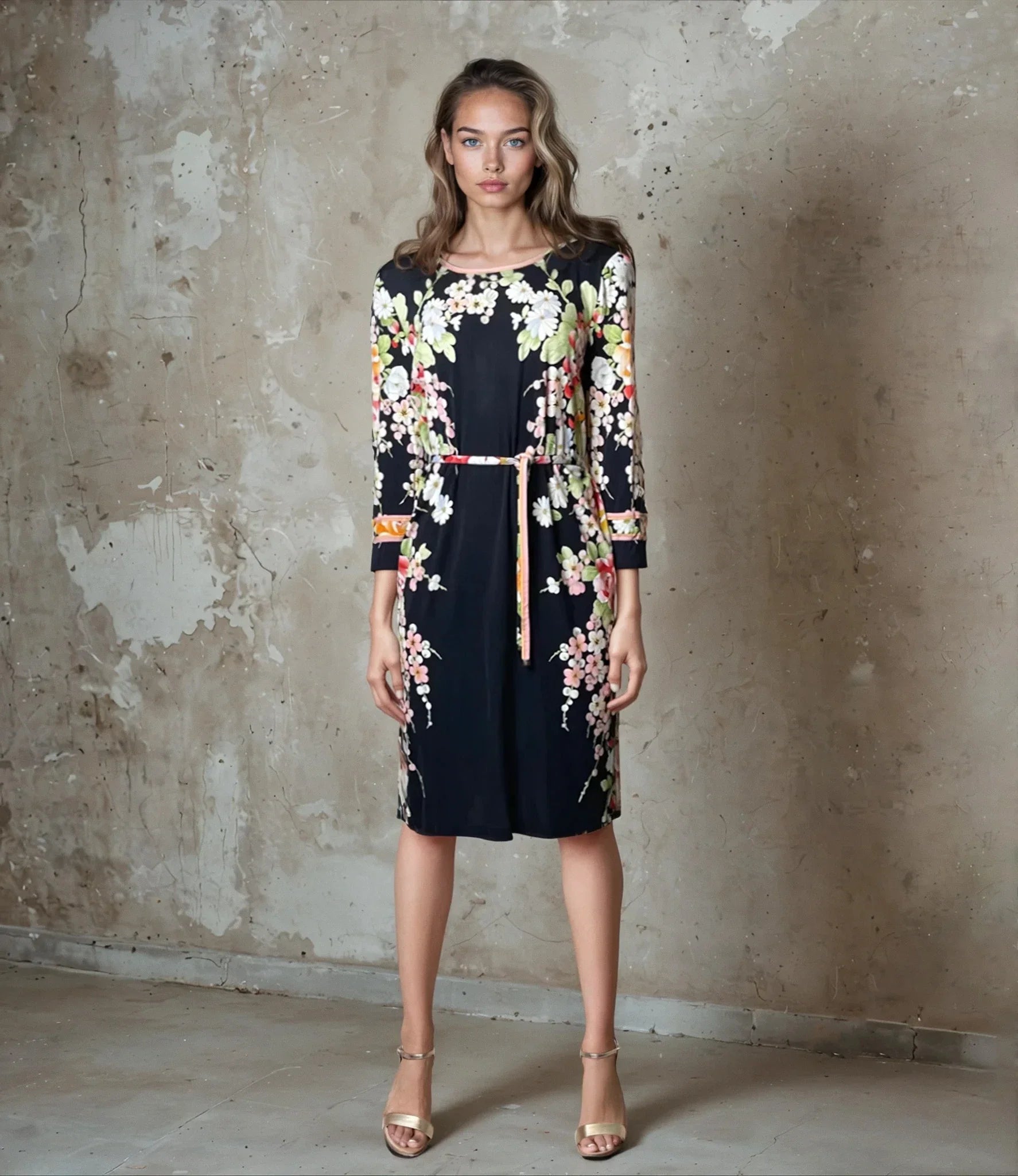 1980'S Original Vintage Black Leonard Floral Silk Dress Uk 10 - 12