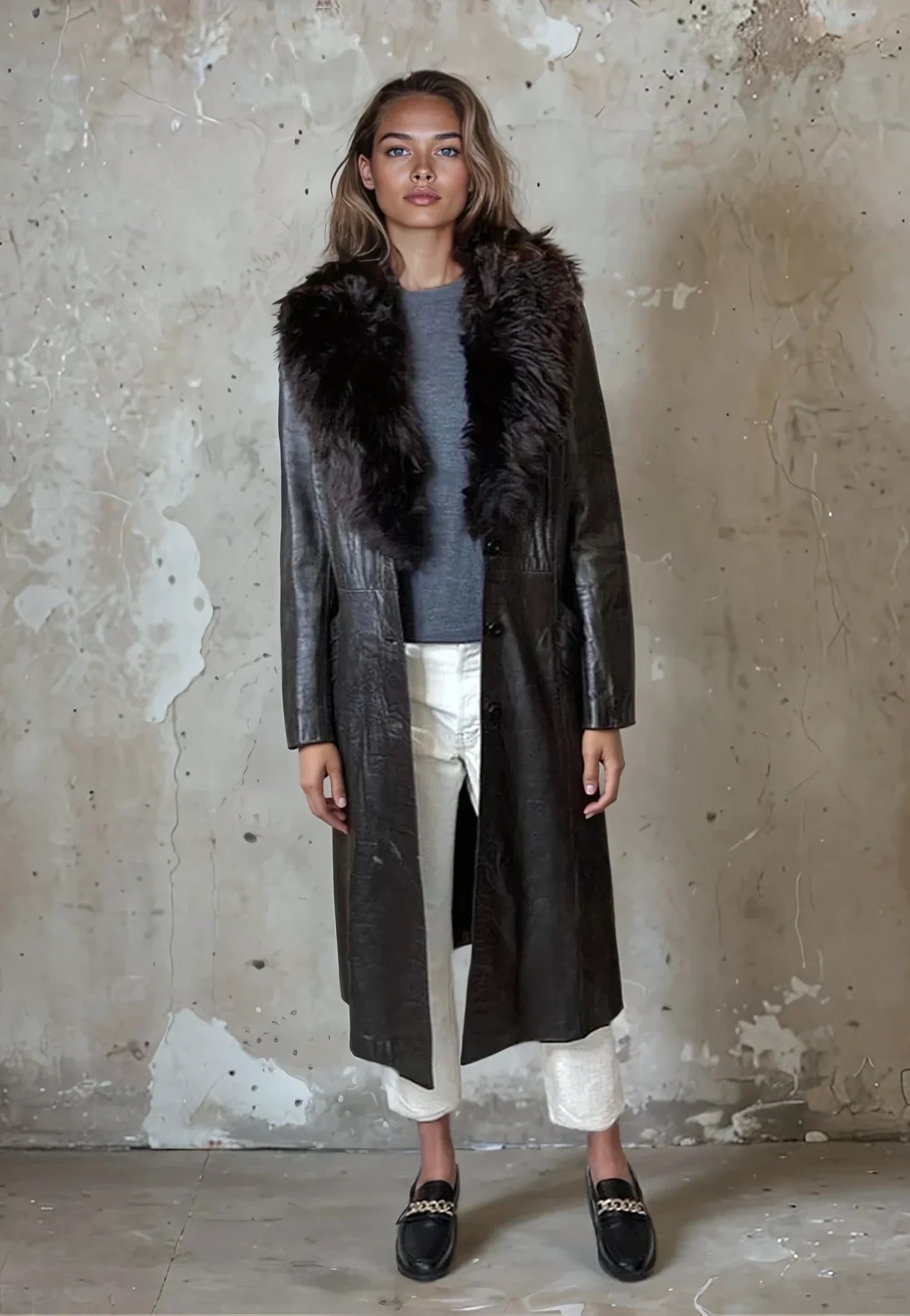 Lovely Original 1970's Vintage Brown Leather & Sheepskin Coat UK 12 - 16