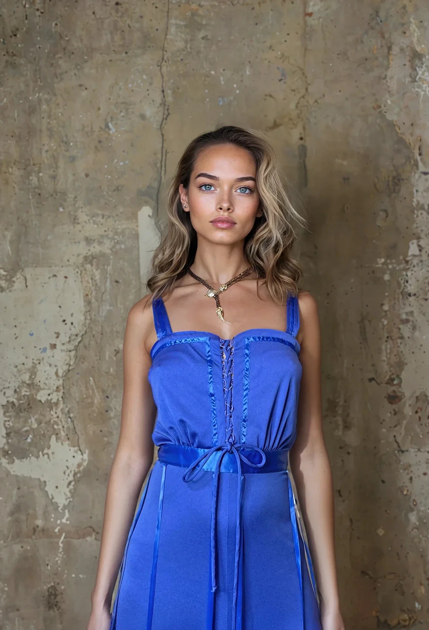 Vintage 1970's Original Electric Blue Disco Maxi Dress UK 10 - 12