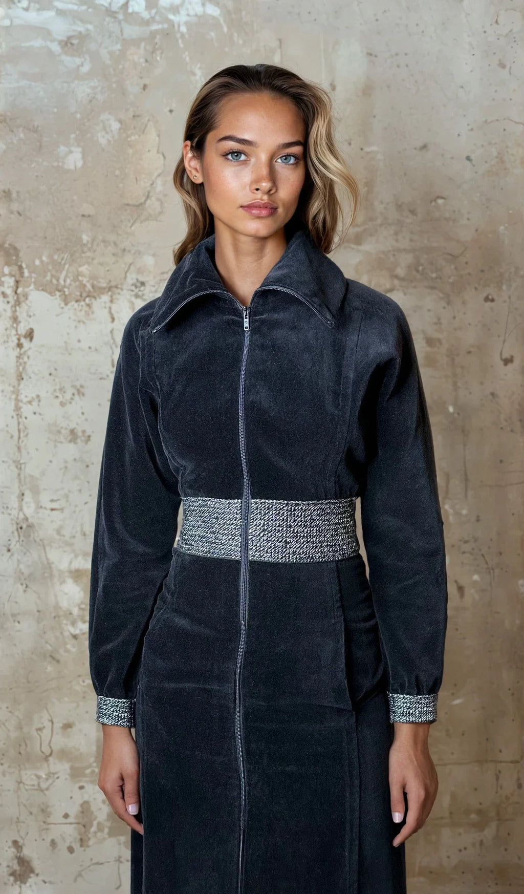 Original Vintage 1970's Pierre Cardin Black Velvet Maxi Dress UK 10 - 12