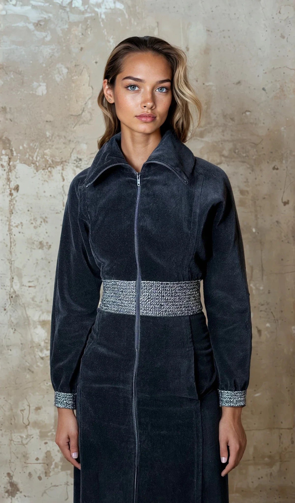 Original Vintage 1970's Pierre Cardin Black Velvet Maxi Dress UK 10 - 12