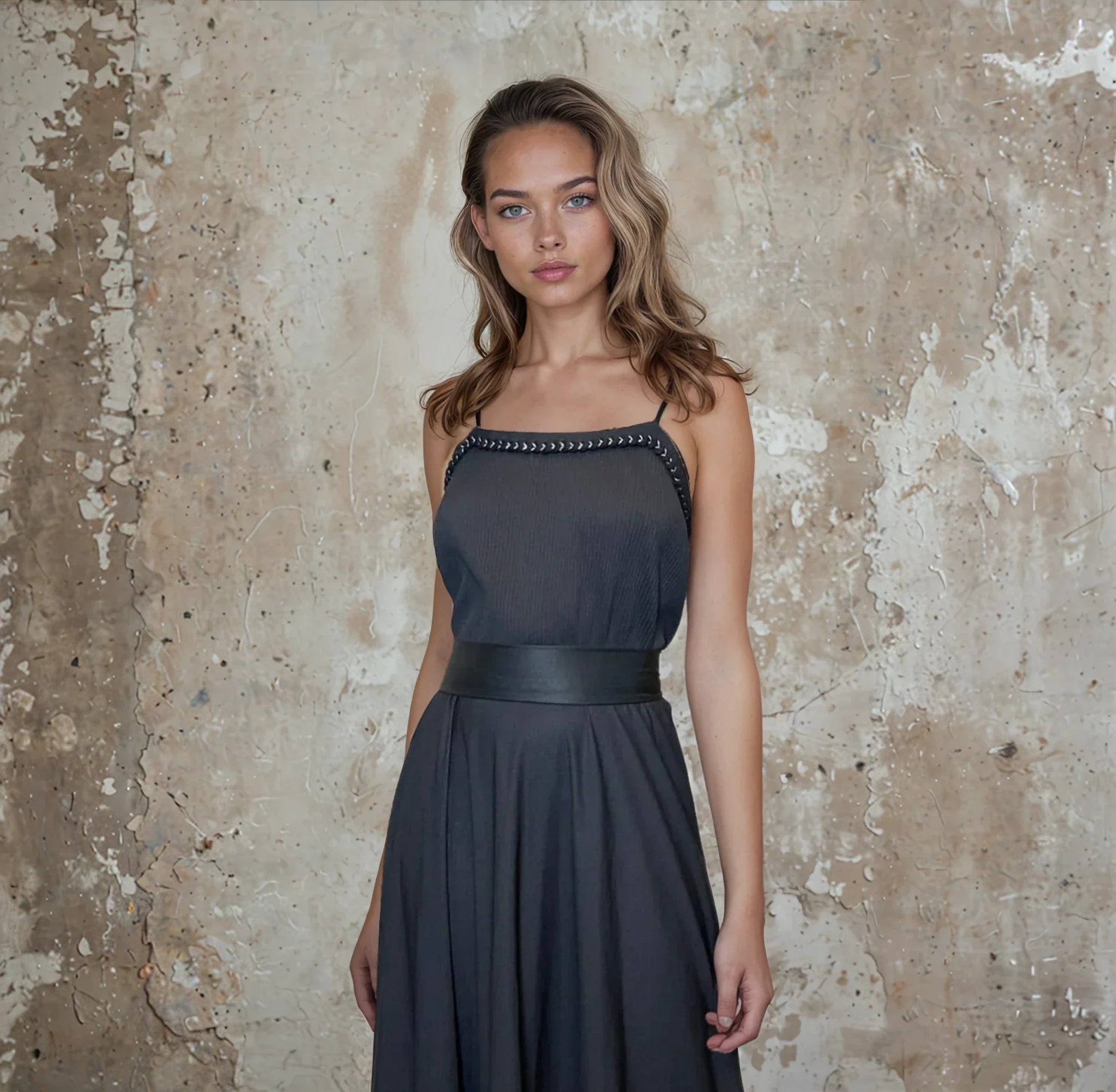 Original 1970's Vintage Black & Silver Maxi Disco Dress UK 12 - 14