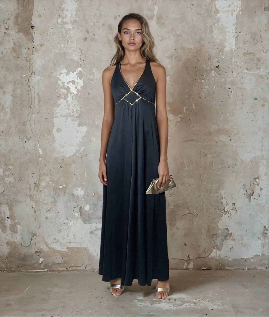 Original 1970's Vintage Black & Gold Sequin Dress by Mr Darren UK 8 - 12