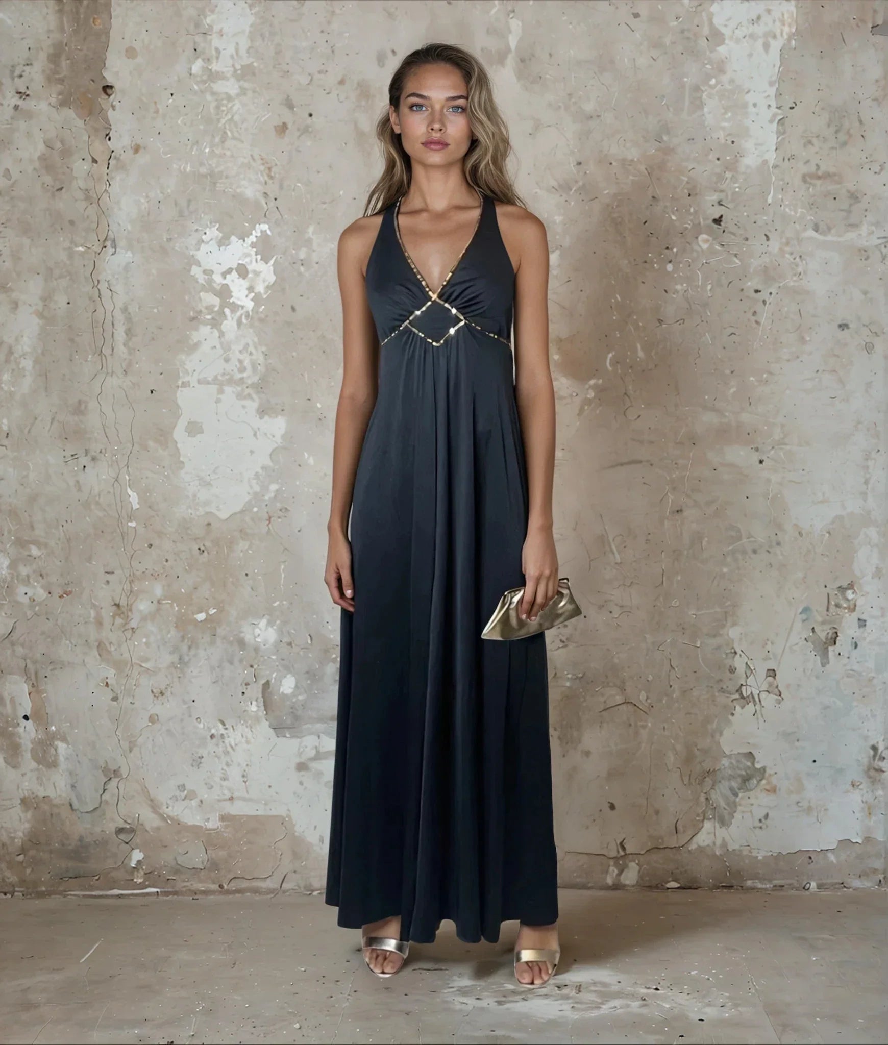 Original 1970's Vintage Black & Gold Sequin Dress by Mr Darren UK 8 - 12