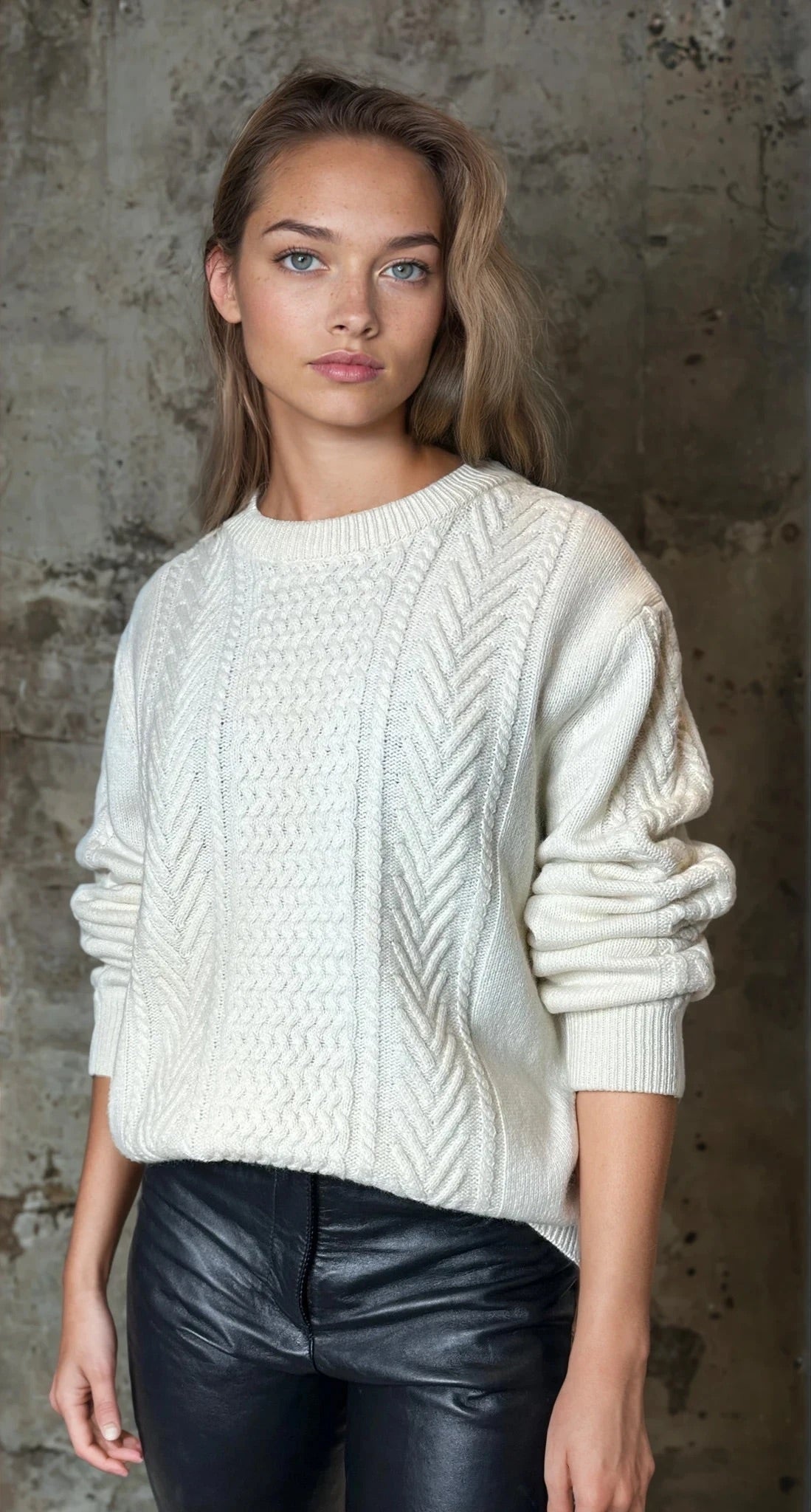 Preloved Cream Wool Mix Fishermans Jumper UK 8 - 14