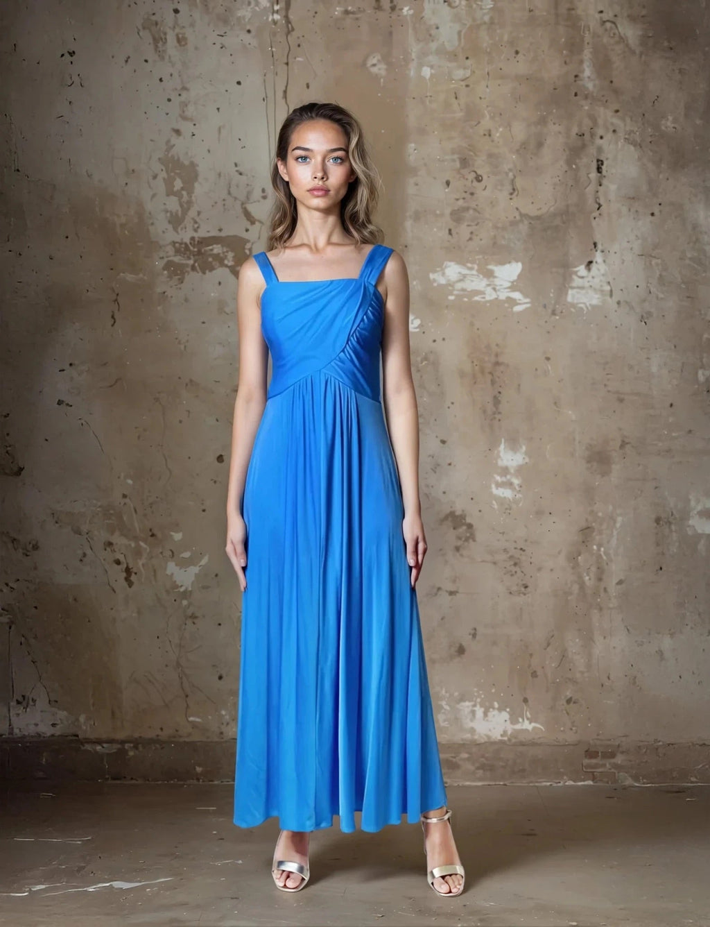 Original 1970's Electric Blue Maxi Disco Dress UK 10 - 12